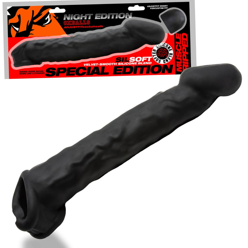 Oxballs - Muscle Ripped - Penis Sleeve - Night Edition - Siliconen/TPR - Zwart-laced-up.nl