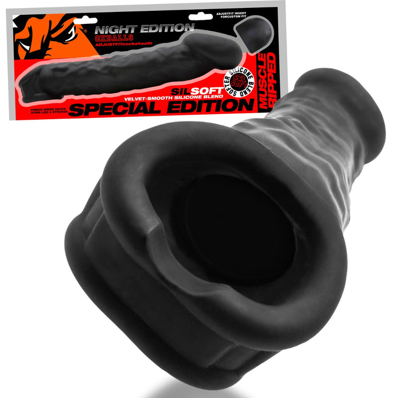Oxballs - Muscle Ripped - Penis Sleeve - Night Edition - Siliconen/TPR - Zwart-laced-up.nl