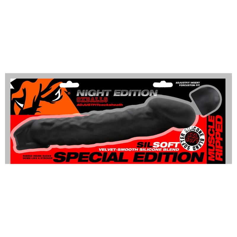 Oxballs - Muscle Ripped - Penis Sleeve - Night Edition - Siliconen/TPR - Zwart-laced-up.nl