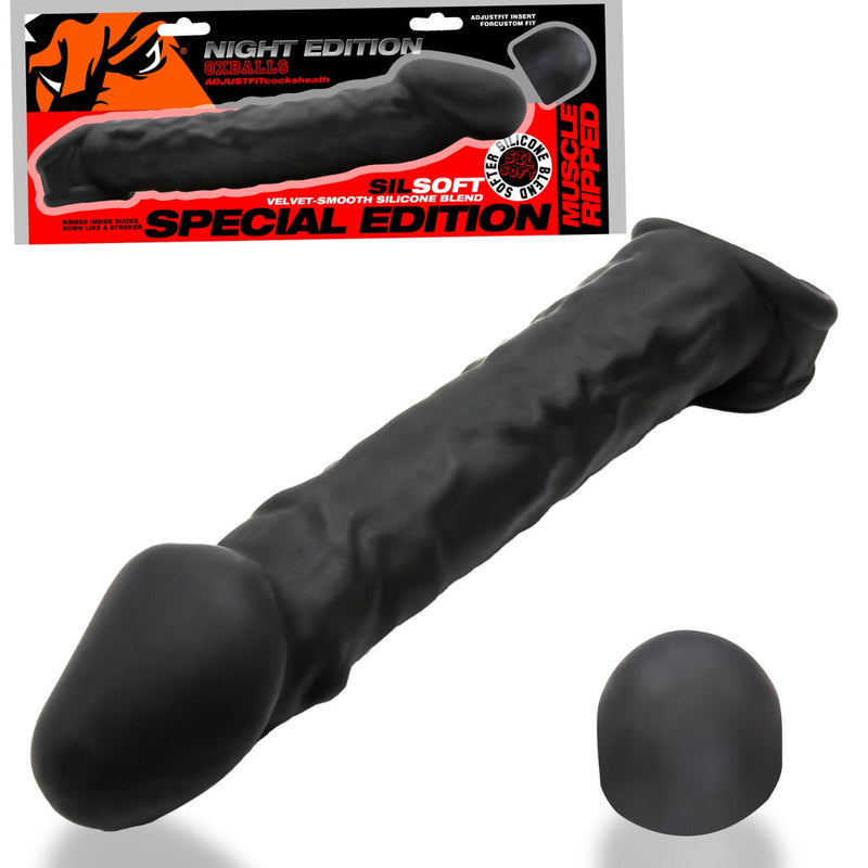 Oxballs - Muscle Ripped - Penis Sleeve - Night Edition - Siliconen/TPR - Zwart-laced-up.nl
