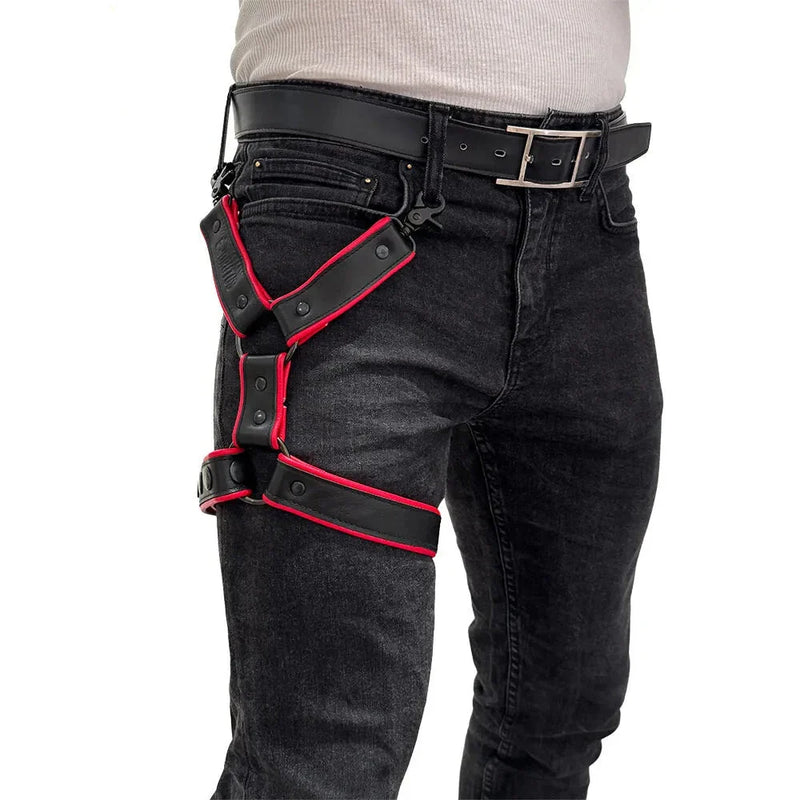 Brutus - Harnais en cuir pour les jambes - Réglable - Noir/Rouge