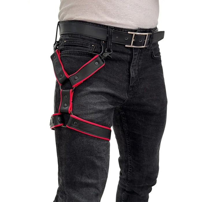 Brutus - Lederen Beenharnas - Verstelbaar- Zwart/Rood