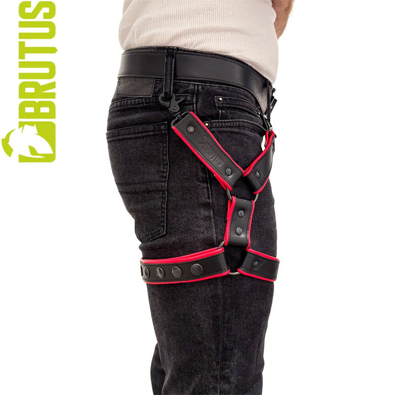 Brutus - Harnais en cuir pour les jambes - Réglable - Noir/Rouge
