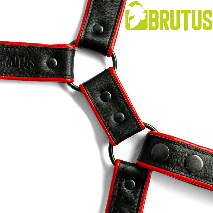 Brutus - Lederen Beenharnas - Verstelbaar- Zwart/Rood-Erotiekvoordeel.nl