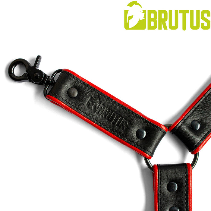 Brutus - Lederen Beenharnas - Verstelbaar- Zwart/Rood-Erotiekvoordeel.nl