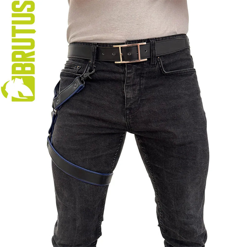 Brutus - Harnais en cuir pour les jambes - Réglable - Noir/Bleu