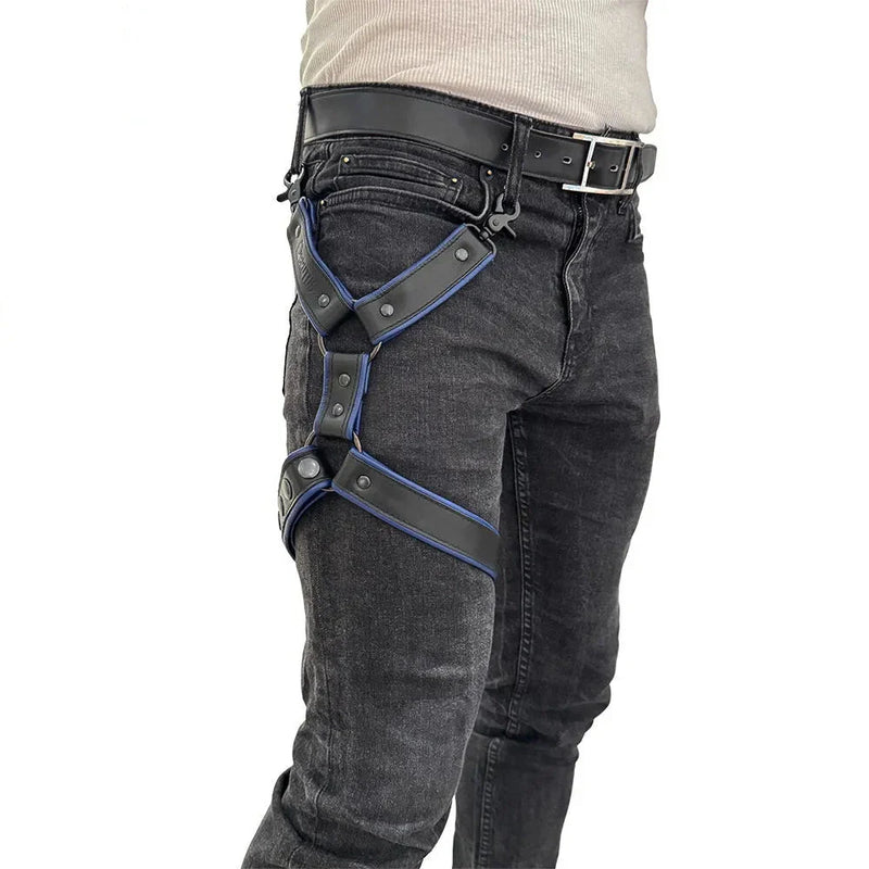 Brutus - Harnais en cuir pour les jambes - Réglable - Noir/Bleu