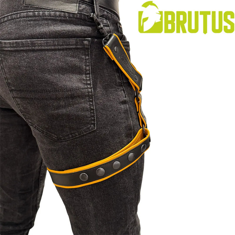 Brutus - Lederen Beenharnas - Verstelbaar- Zwart/Geel-laced-up.nl