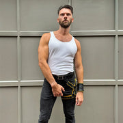 Brutus - Lederen Beenharnas - Verstelbaar- Zwart/Geel-laced-up.nl
