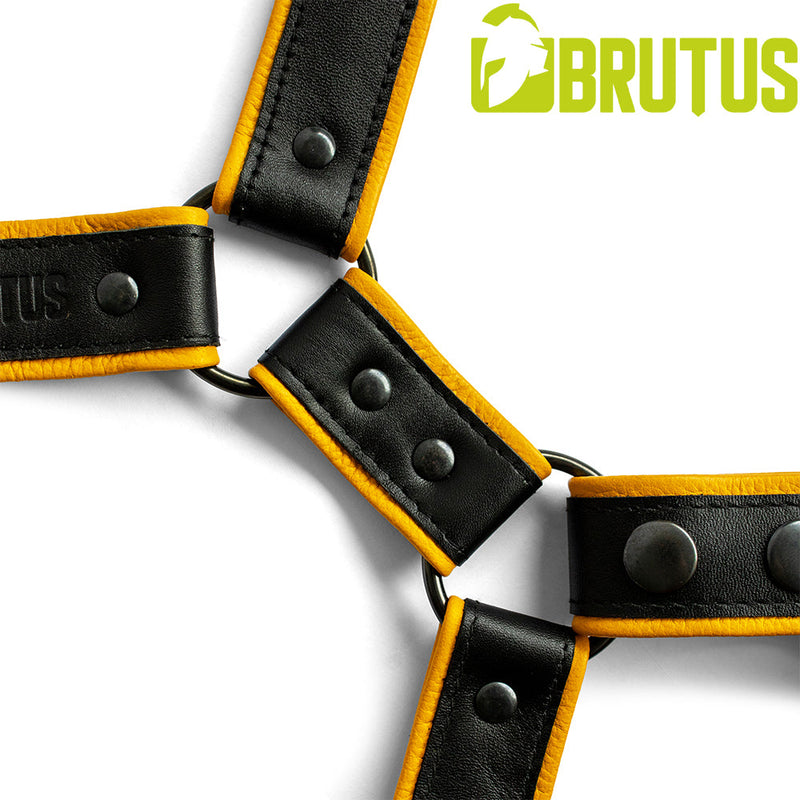 Brutus - Lederen Beenharnas - Verstelbaar- Zwart/Geel-laced-up.nl