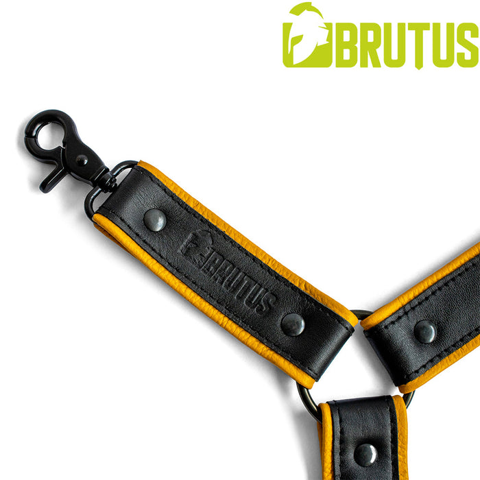 Brutus - Lederen Beenharnas - Verstelbaar- Zwart/Geel-Erotiekvoordeel.nl