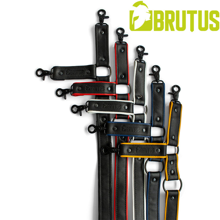 Brutus - Lederen Beenharnas - Verstelbaar- Zwart/Geel-Erotiekvoordeel.nl