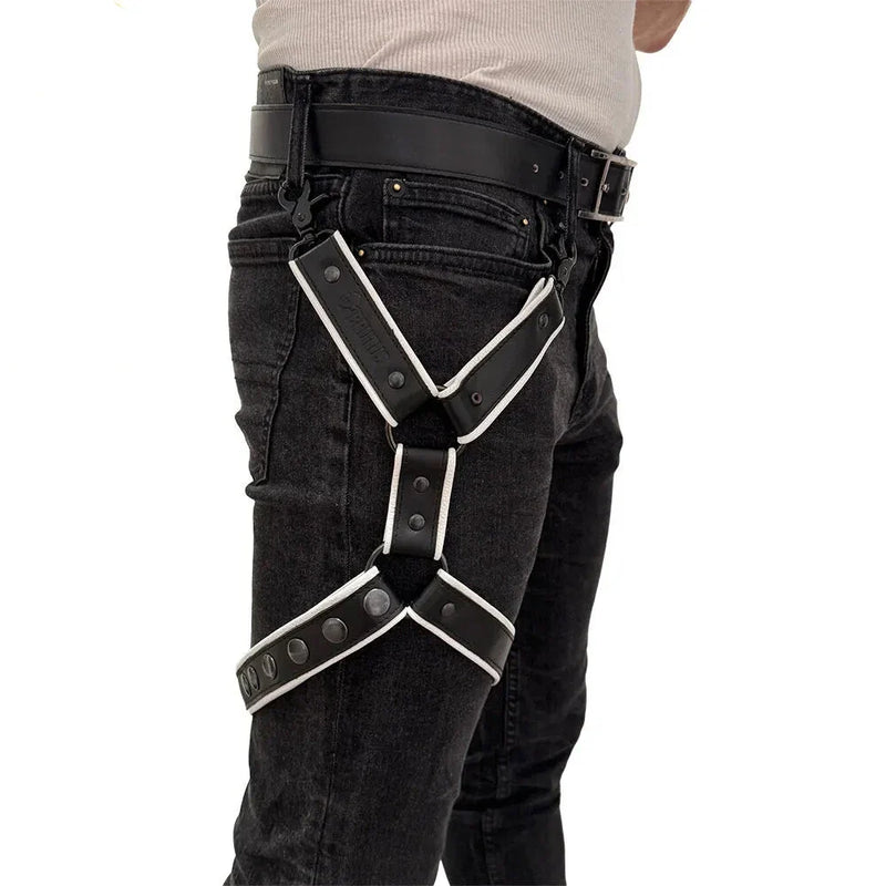 Brutus - Harnais en cuir pour les jambes - Réglable - Noir/Blanc