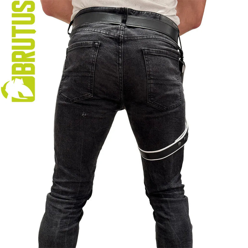 Brutus - Harnais en cuir pour les jambes - Réglable - Noir/Blanc