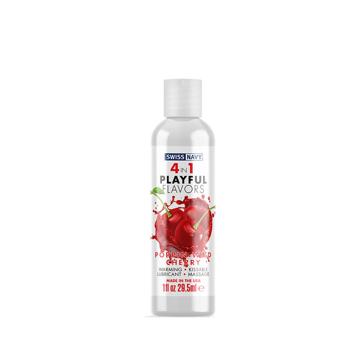 Swiss Navy - 4 in 1 Playful Flavors - Likbaar en Verwarmend Glijmiddel en Massage - Poppin Wild Cherry-Erotiekvoordeel.nl