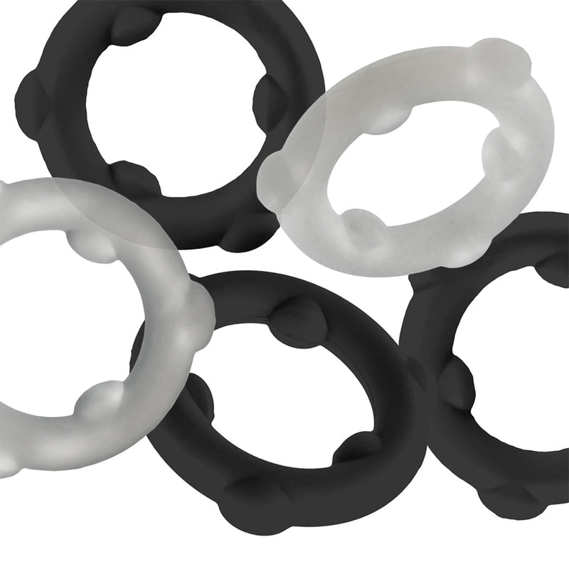 Oxballs - Gearheads - Spinner Cockringen Set - 5 stuks - Transparant/Zwart-laced-up.nl