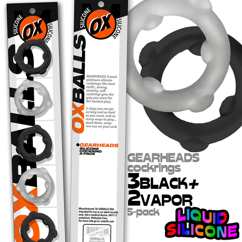 Oxballs - Gearheads - Spinner Cockringen Set - 5 stuks - Transparant/Zwart-laced-up.nl