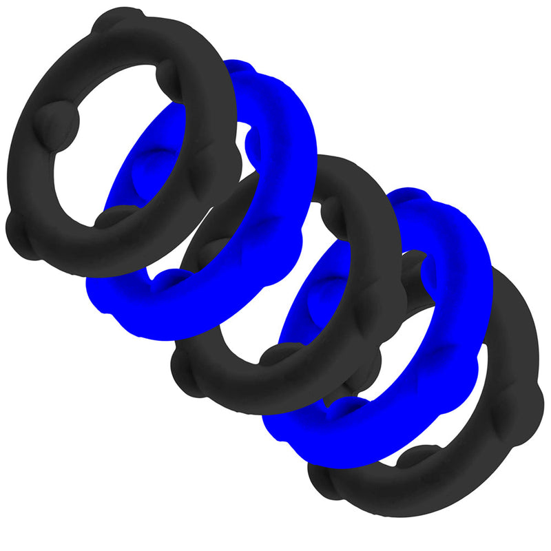 Oxballs - Gearheads - Spinner Cockringen Set - 5 stuks - Blauw/Zwart-laced-up.nl