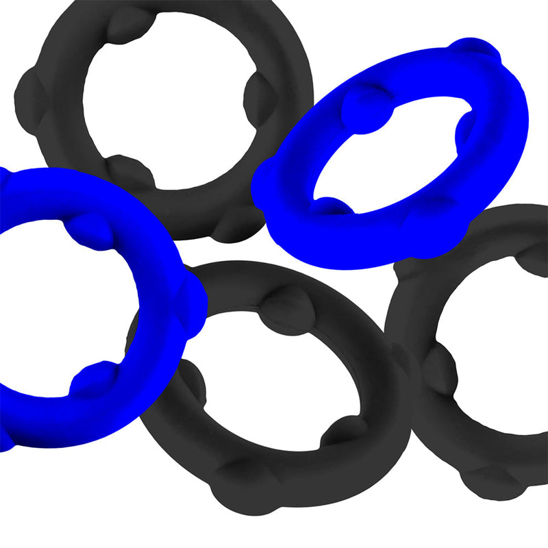 Oxballs - Gearheads - Spinner Cockringen Set - 5 stuks - Blauw/Zwart-laced-up.nl