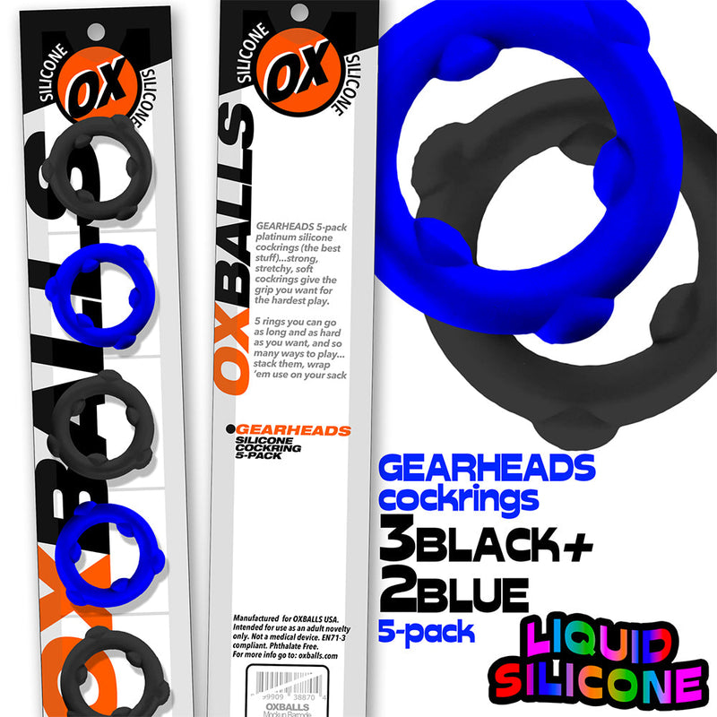 Oxballs - Gearheads - Spinner Cockringen Set - 5 stuks - Blauw/Zwart-laced-up.nl