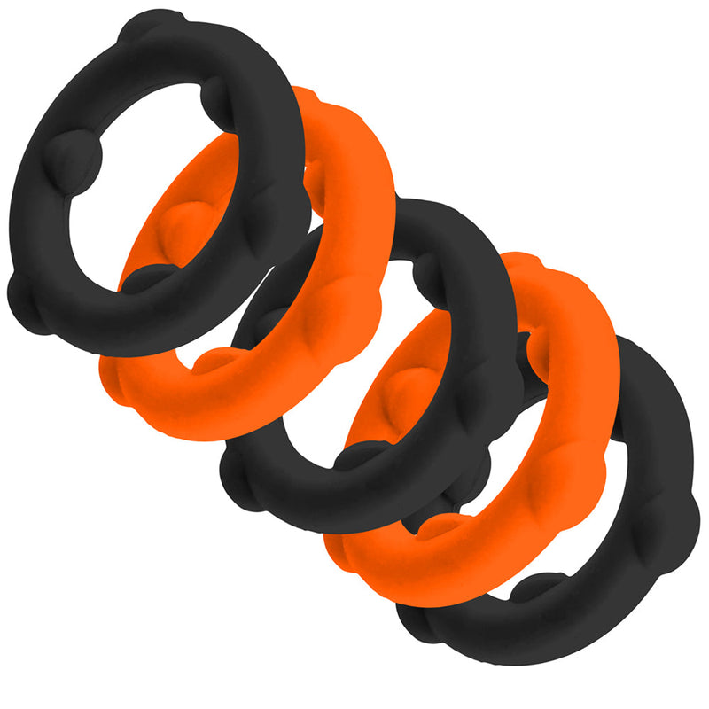 Oxballs - Gearheads - Spinner Cockringen Set - 5 stuks - Oranje/Zwart-laced-up.nl