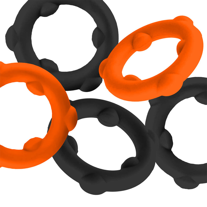 Oxballs - Gearheads - Spinner Cockringen Set - 5 stuks - Oranje/Zwart-laced-up.nl