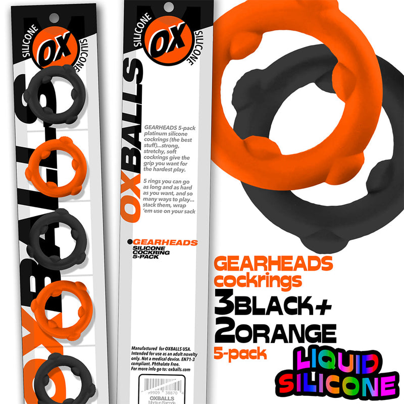 Oxballs - Gearheads - Spinner Cockringen Set - 5 stuks - Oranje/Zwart-laced-up.nl
