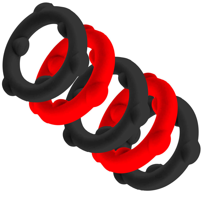 Oxballs - Gearheads - Spinner Cockringen Set - 5 stuks - Rood/Zwart-laced-up.nl