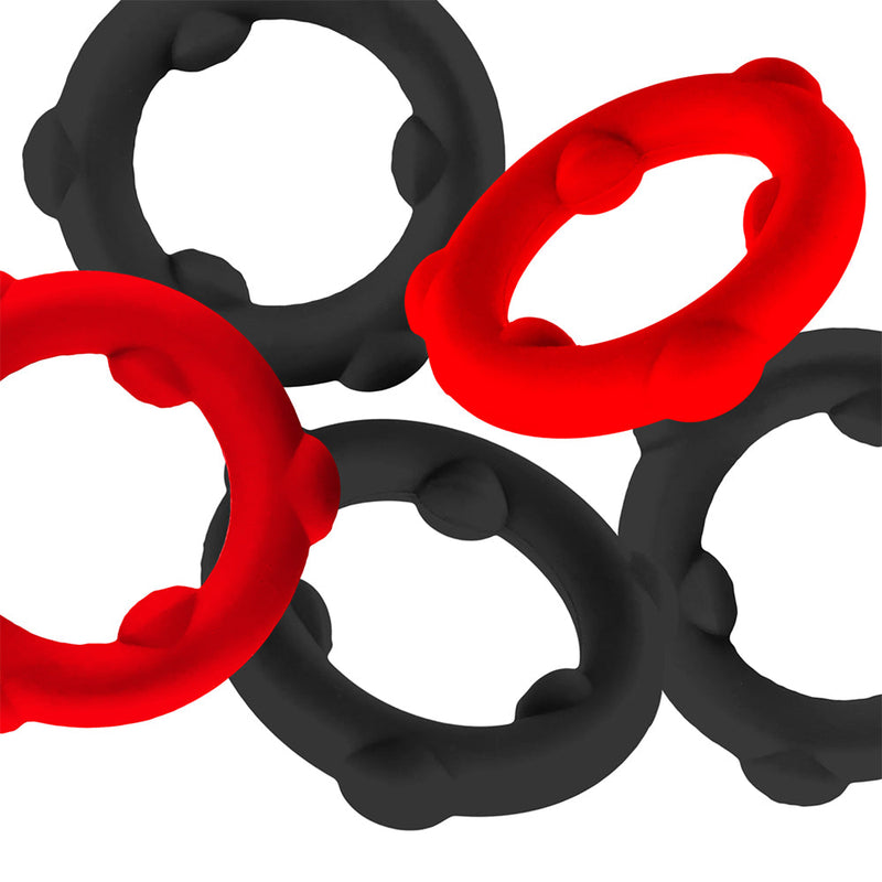 Oxballs - Gearheads - Spinner Cockringen Set - 5 stuks - Rood/Zwart-laced-up.nl