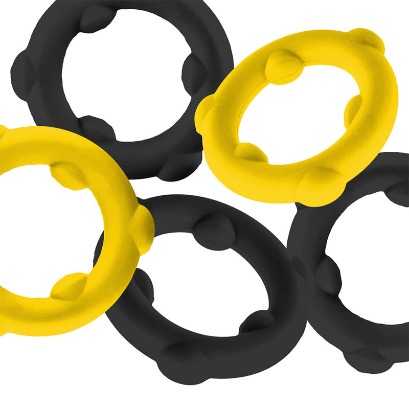 Oxballs - Gearheads - Spinner Cockringen Set - 5 stuks - Geel/Zwart-laced-up.nl