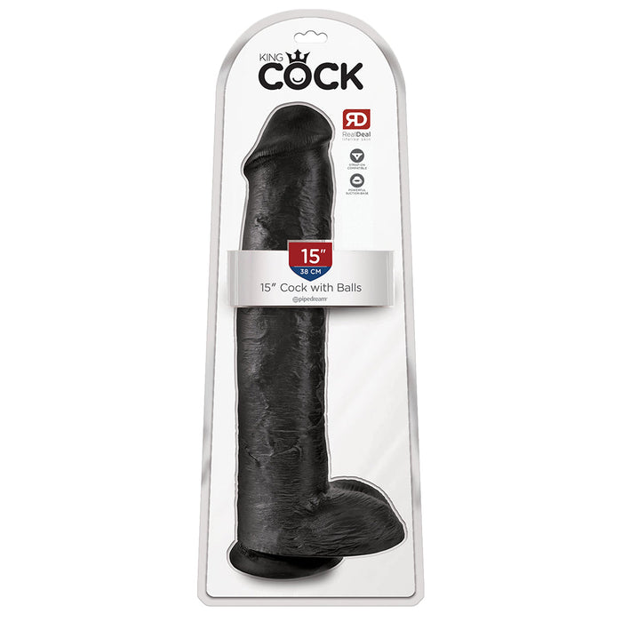 Pipedream King Cock - Zwarte Dildo met Scrotum - 38 cm - Zwart-Erotiekvoordeel.nl