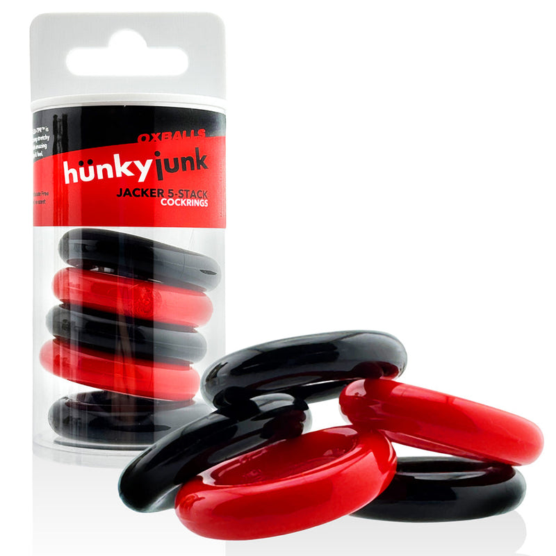 Hünkyjunk - Jacker - 5-Stack Stapelbare Cockringen - Zwart/Rood