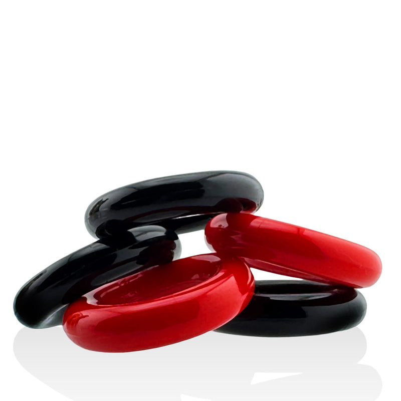 Hünkyjunk - Jacker - 5-Stack Stapelbare Cockringen - Zwart/Rood