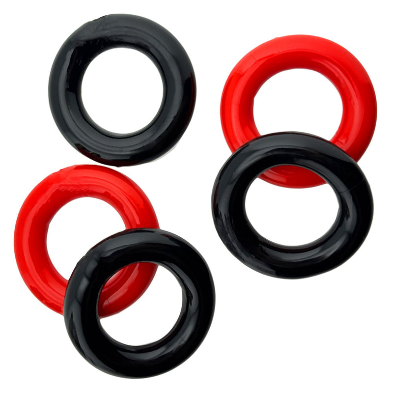 Hünkyjunk - Jacker - 5-Stack Stapelbare Cockringen - Zwart/Rood