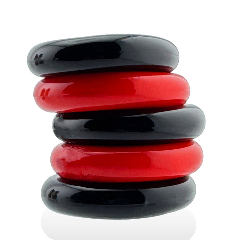 Hünkyjunk - Jacker - 5-Stack Stapelbare Cockringen - Zwart/Rood
