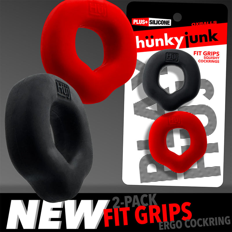 Hünkyjunk - Fit Rings - ErgoFit Cockringen - Twee Stuks - Zwart/Rood