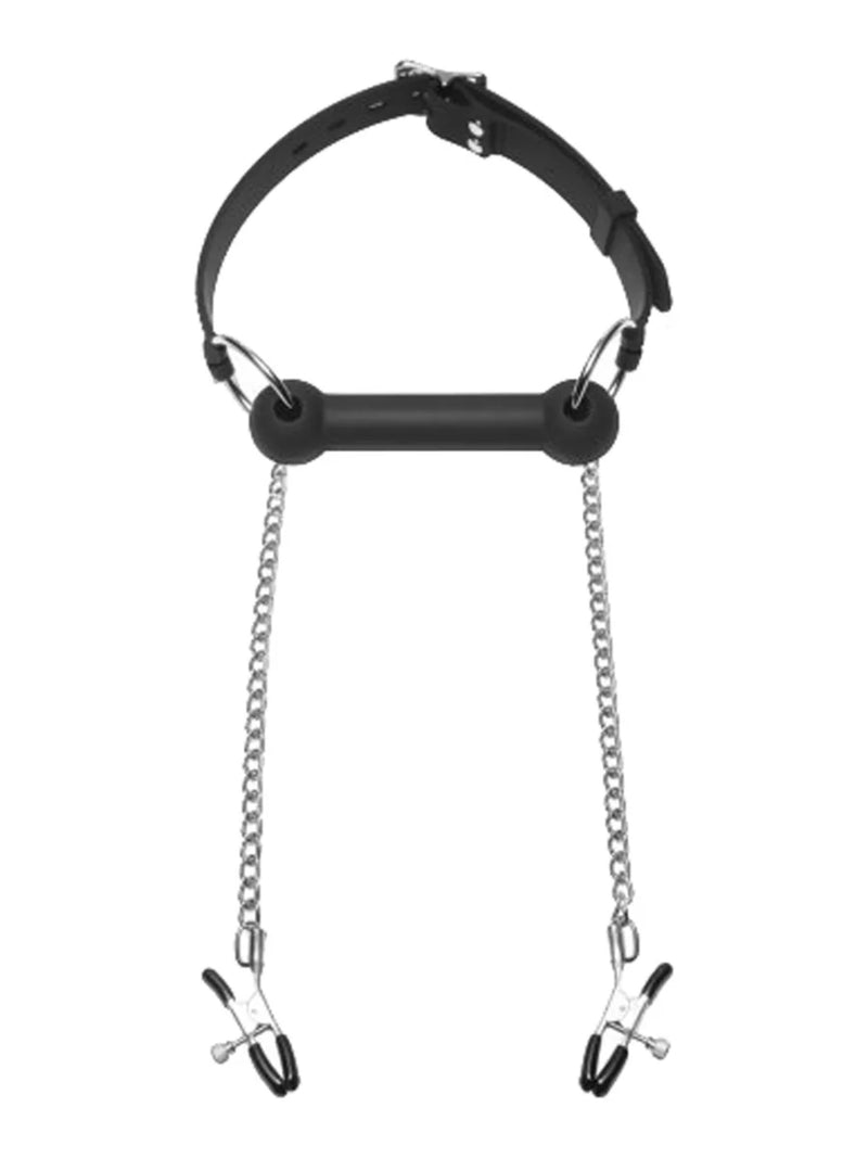 Master Series - Gag - Paarden Bit - Equine Siliconen Bit met Riem en Tepelklemmen-laced-up.nl