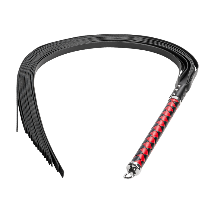 RISE - Lange Flogger met Zachte Strengen - Zwart/Rood-Erotiekvoordeel.nl