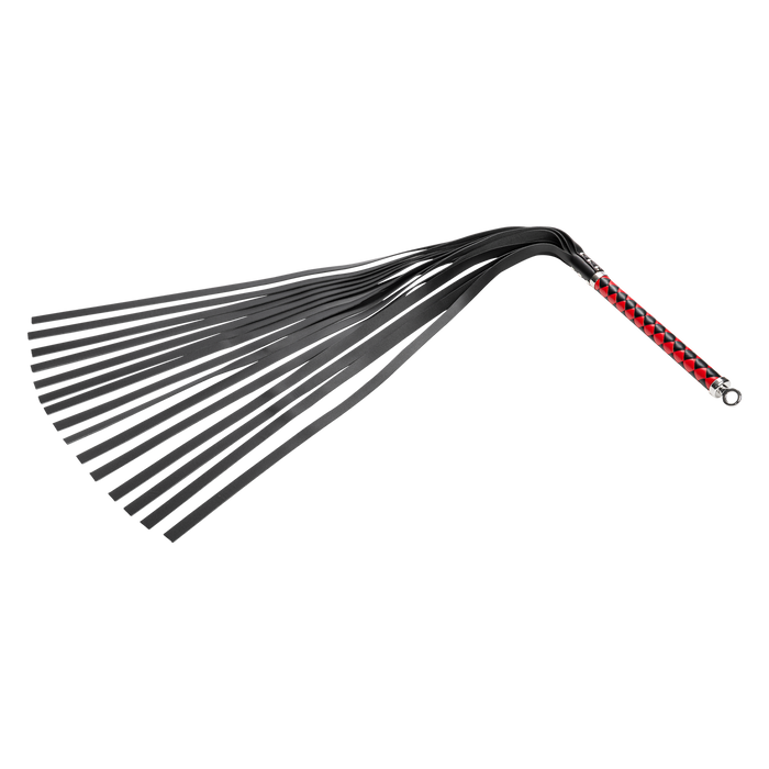 RISE - Lange Flogger met Zachte Strengen - Zwart/Rood-Erotiekvoordeel.nl