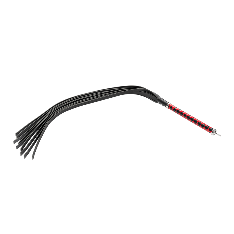 RISE - Lange Flogger met Harde Lederen Strengen - Zwart/Rood-laced-up.nl