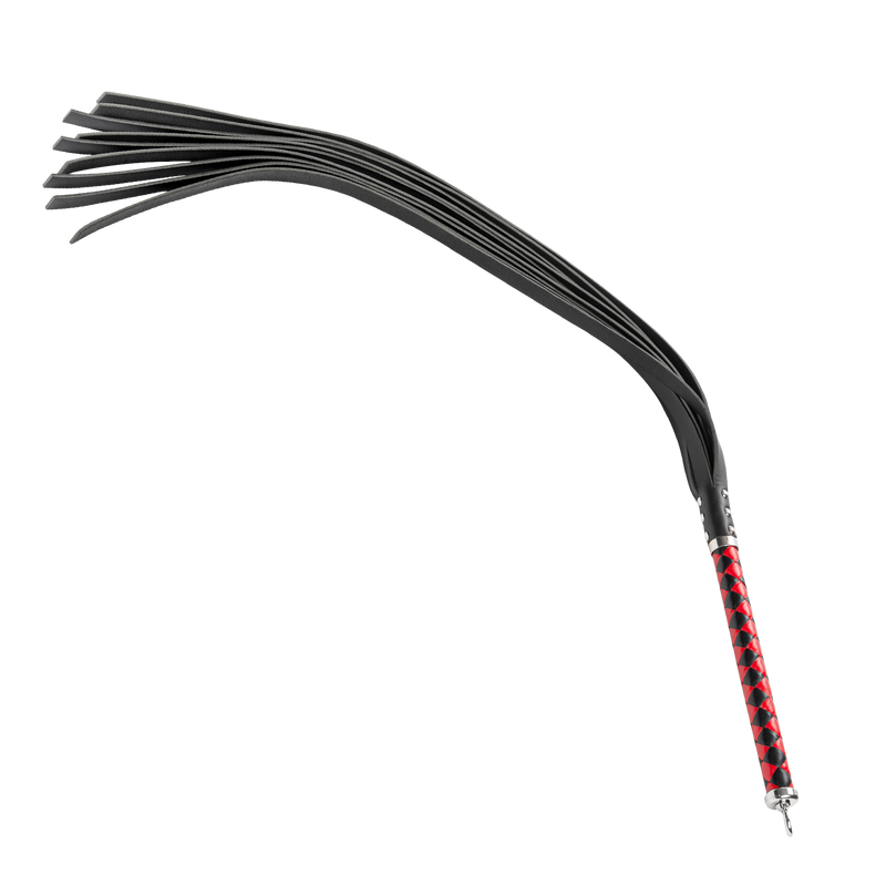 RISE - Lange Flogger met Harde Lederen Strengen - Zwart/Rood-laced-up.nl