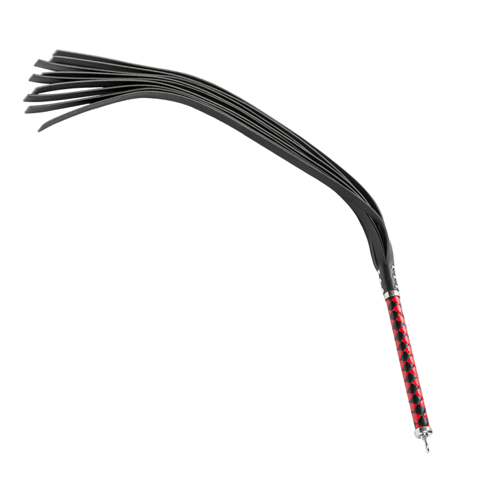 RISE - Lange Flogger met Harde Lederen Strengen - Zwart/Rood-Erotiekvoordeel.nl
