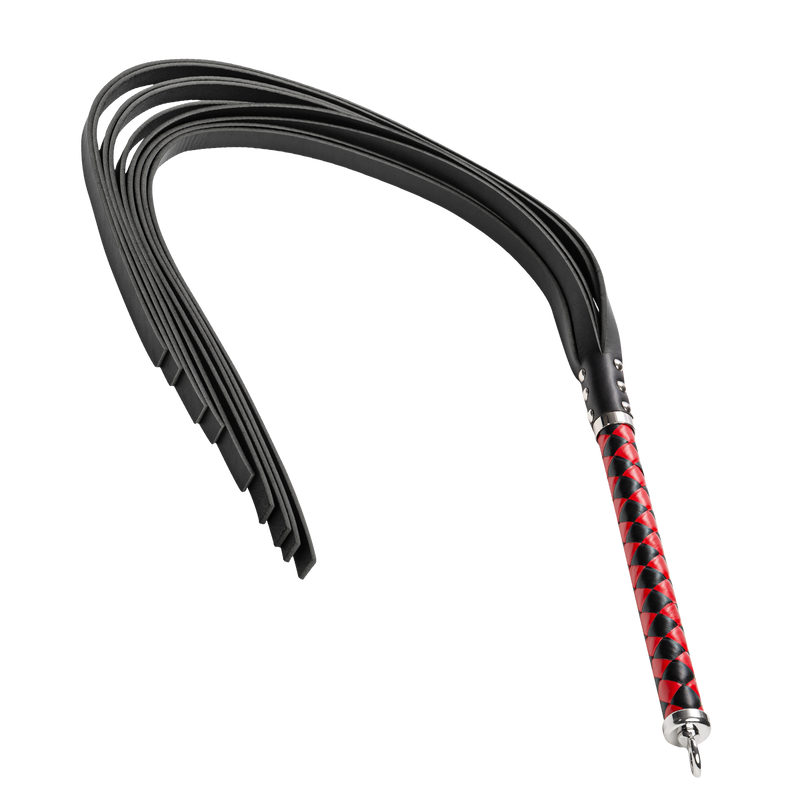 RISE - Lange Flogger met Harde Lederen Strengen - Zwart/Rood-laced-up.nl