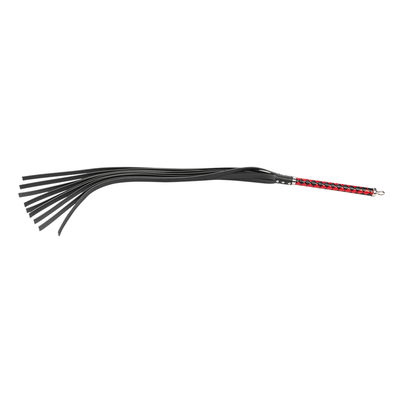 RISE - Lange Flogger met Harde Lederen Strengen - Zwart/Rood-laced-up.nl