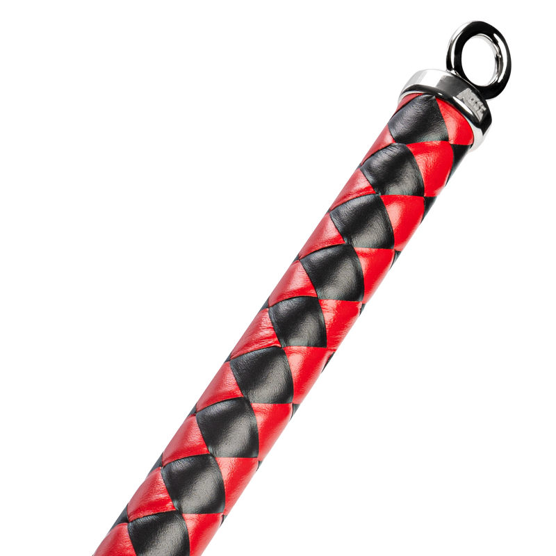 RISE - Lange Flogger met Harde Lederen Strengen - Zwart/Rood-laced-up.nl
