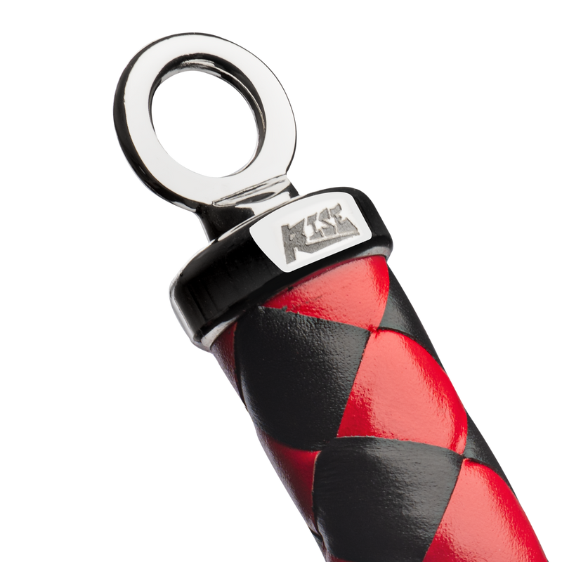 RISE - Lange Flogger met Harde Lederen Strengen - Zwart/Rood-laced-up.nl