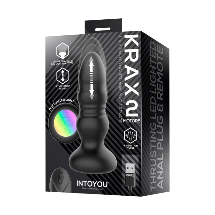 IY - Krax - Buttplug met Vibratie en Stootbeweging - Met LED-licht - Zwart-Erotiekvoordeel.nl
