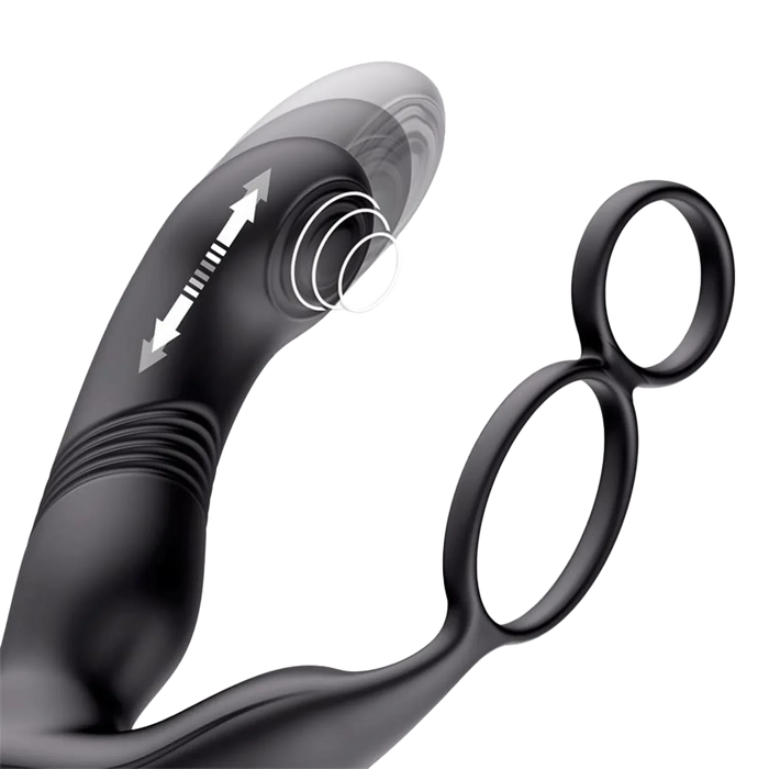 IY - Astex - Stotende & Kloppende Prostaatmassager met Afstandsbediening - Zwart-Erotiekvoordeel.nl