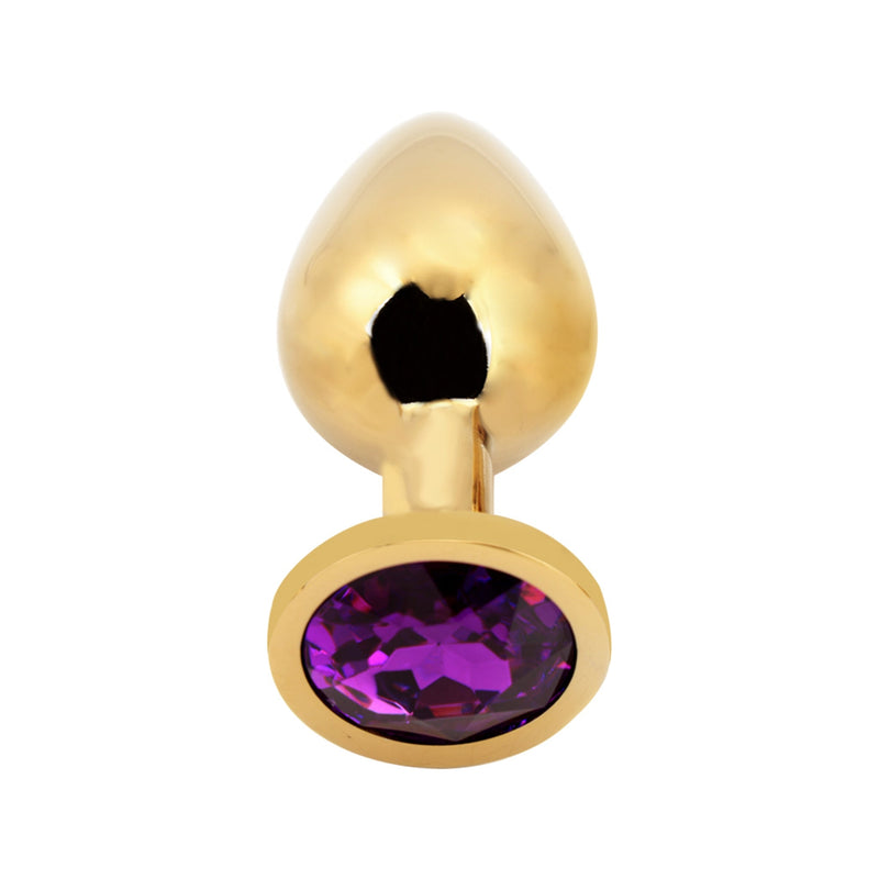 PLGZ - Rosebud Metalen Buttplug - Goud - Paarse Siersteen - Maat L-Erotiekvoordeel.nl