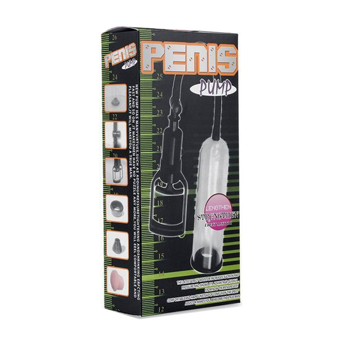 Essentials - Handmatige Penis Pomp met Sleeves - 21 cm - Transparant/Zwart-Erotiekvoordeel.nl